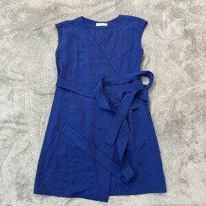 Everlane Blue Wrap Dress Japanese Goweave Women's size 2 Cap Sleeve
